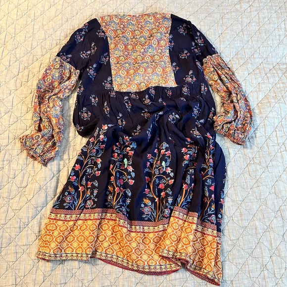 Soft Surroundings XL Navy Floral Sequin Boho Babydoll Dress Mixed Print Balloon - Picture 9 of 10